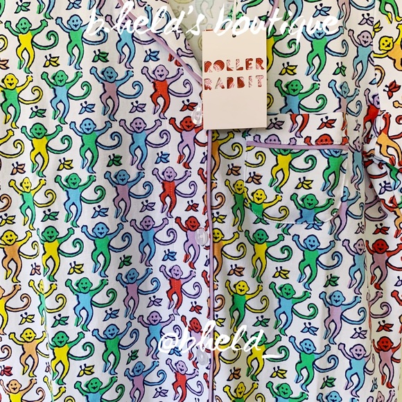 Roller Rabbit Disco Monkey Polo Pajamas in Rainbow Size Small S Brand New NWT - Picture 7 of 16